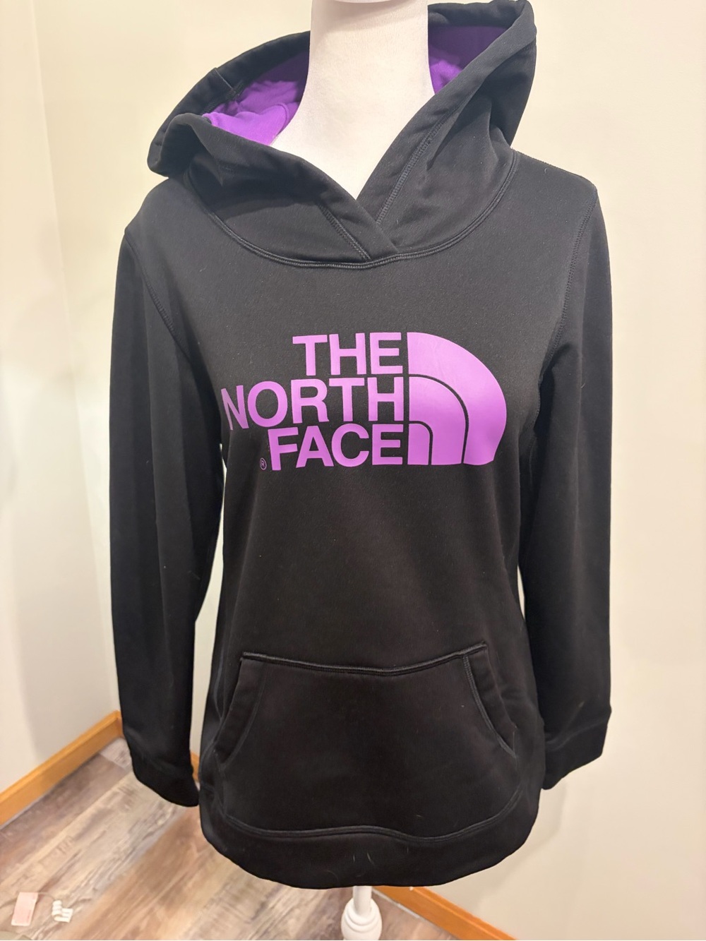 The North Face Black Hoodie with Purple Logo and Lined Hood - Picture 2 of 8